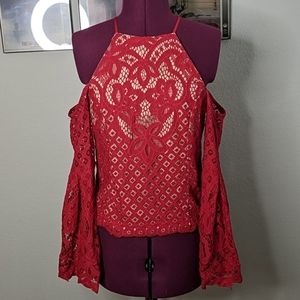 NWT Red Off-The-Shoulder Bell Sleeves Top